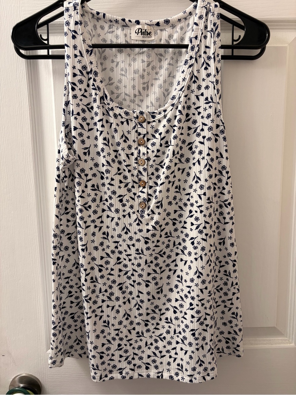 Pulse White Tank Top with Navy Floral Print